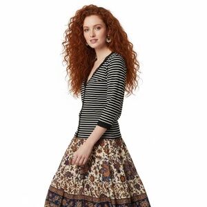 Chico's Black & White Striped Lace Trim Button-Front Cardigan Top Size M